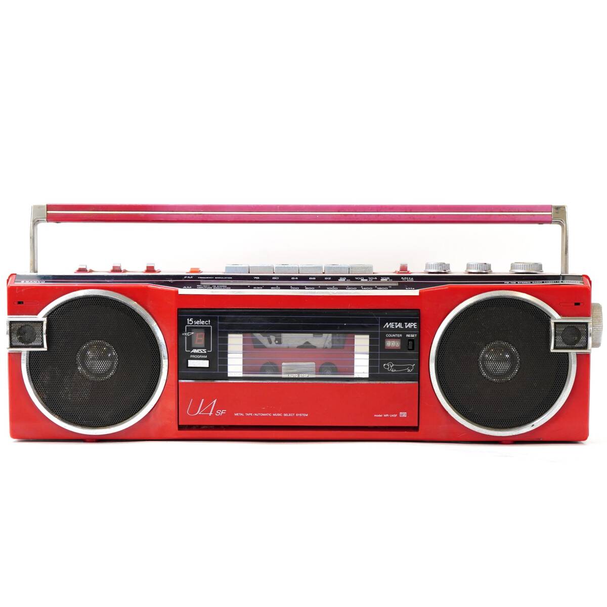 NA4852 ラジオ受信〇 テープ再生× 簡易クリーニング済 SANYO サンヨー 小型ラジカセ 赤 レッド MR-U4SF 昭和レトロ レトロ 検S_画像2