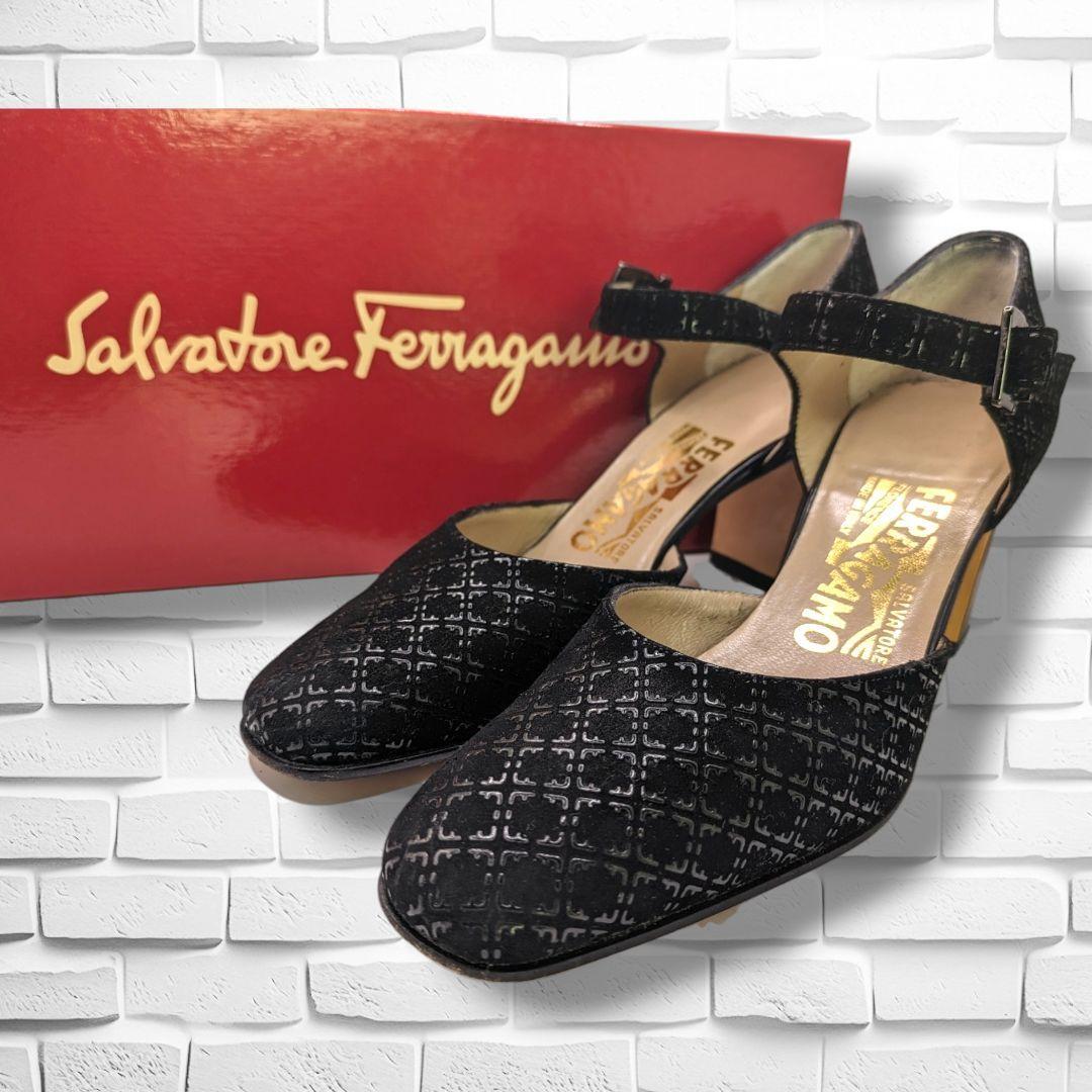 Salvatore Ferragamoサルヴァトーレフェラガモ BLACK パンプス シタデル ヒール シューズ 靴 サイズ5C（22.5cm）ストラップレディース_画像1