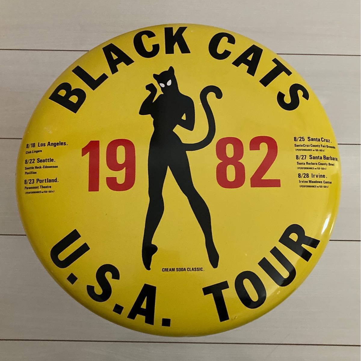 ピンクドラゴン　クリームソーダ　ブラックキャッツ 1982 U.S.A.  TOUR 丸看プレート 60cm   ビンテージ