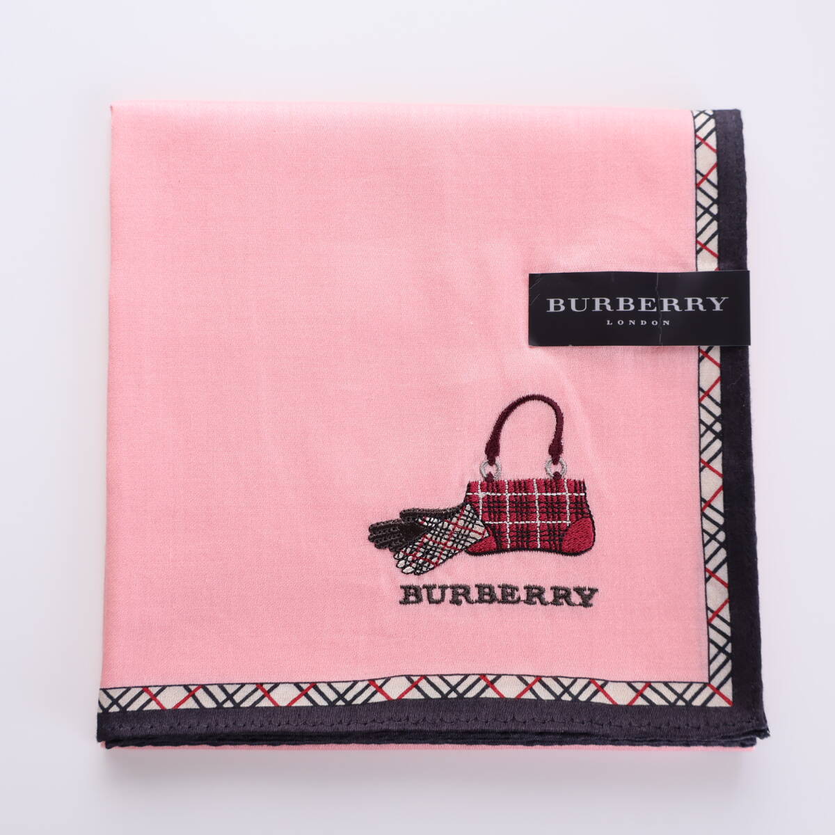 ■未使用　BURBERRY バーバリー　大判　ハンカチ　刺繍　ピンク■_画像1