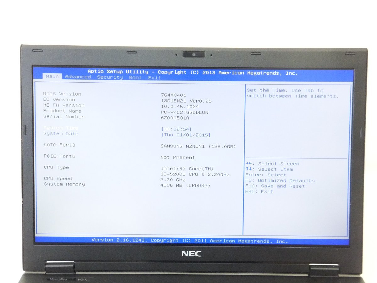 ノートパソコン■現状品(BIOS起動しました）■NEC■VersaPro VB-U■PC-VK22TGGDDLUN■Core i5-5200M 4GB(メモリ) 128GB(SSD) 13.3型_画像4
