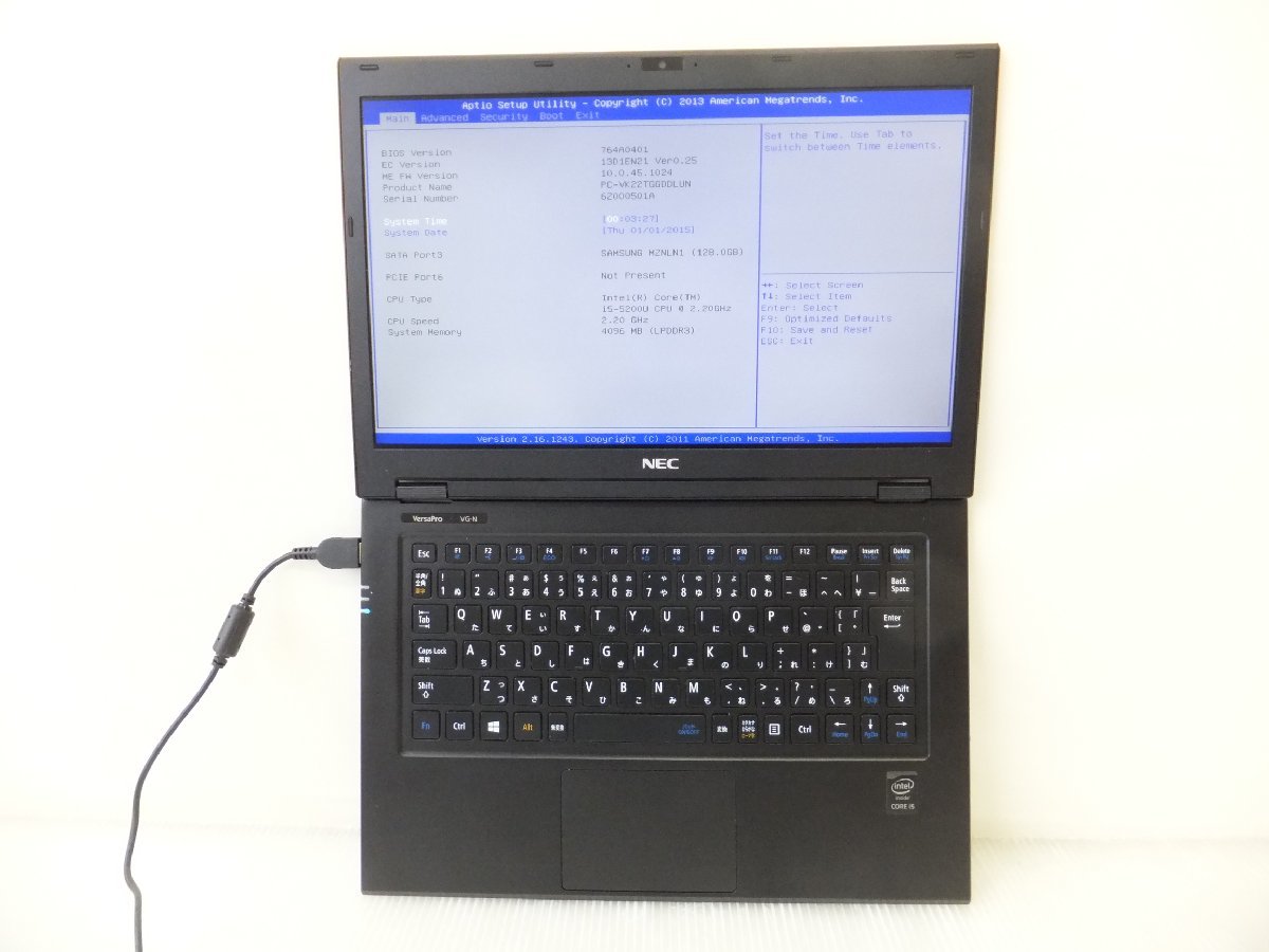 ノートパソコン■現状品(BIOS起動しました）■NEC■VersaPro VB-U■PC-VK22TGGDDLUN■Core i5-5200M 4GB(メモリ) 128GB(SSD) 13.3型_画像6