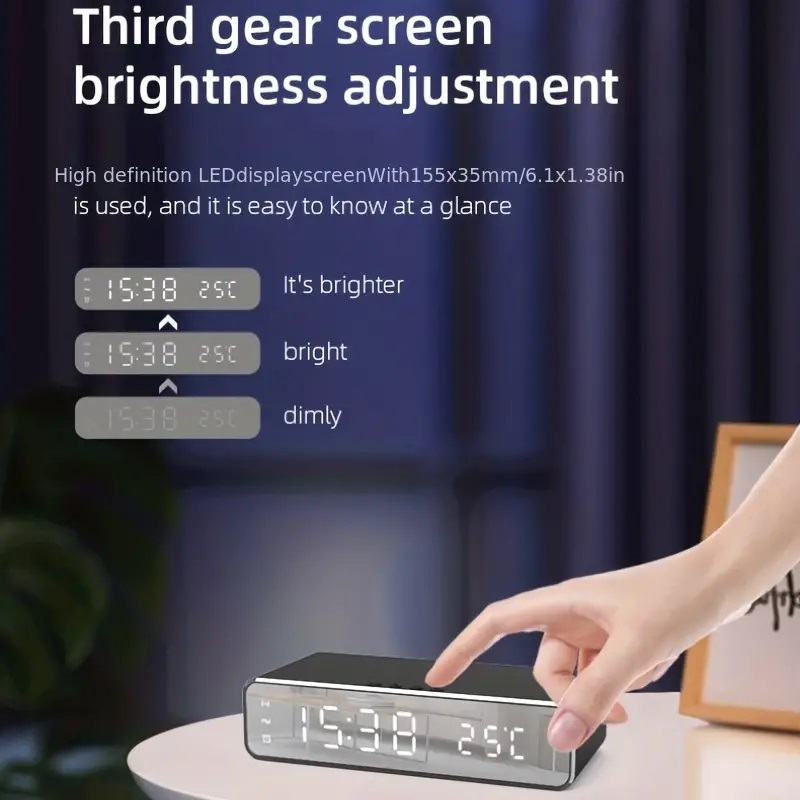 LEDスマートアラームクロック 時刻温度表示 ワイヤレス充電 パッド ドック 10W Qi 充電器 iPhone12 11 Pro Max XR Max XS X Galaxy S10の画像8