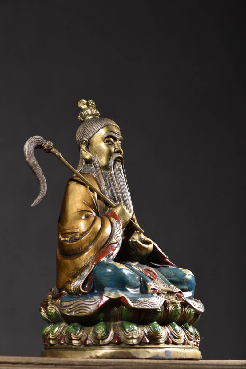 【古寶奇蔵】銅製・彩繪・金鍍・太上老君像・置物・賞物・中国時代美術_画像6