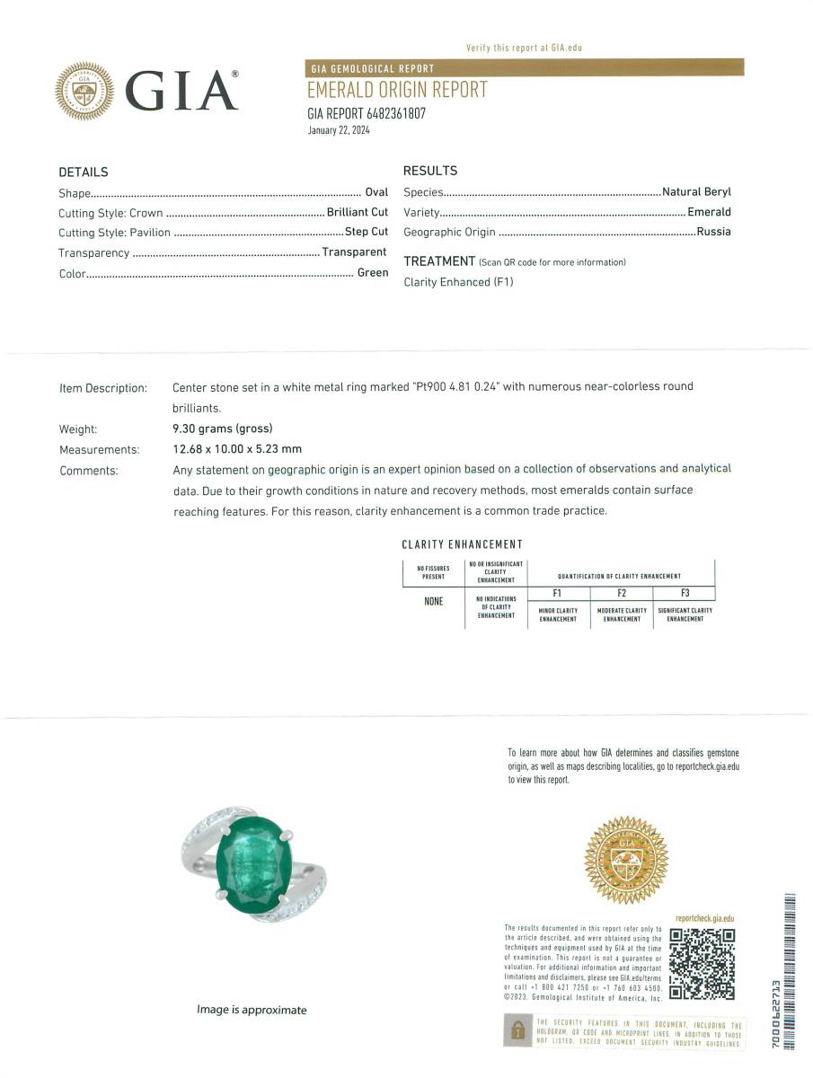 F3453 rare Russia production beautiful large grain emerald 4.81ct natural rarity D0.24ct top class Pt900 purity Celeb liti ring #11 number weight 9.3g length width 14.7mm