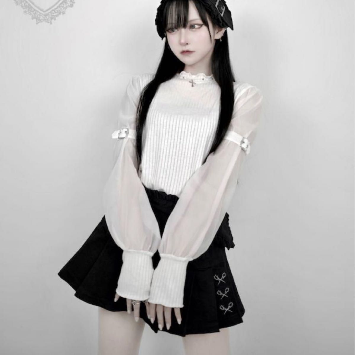 dimmoire ディムモアール ニット×シアートップス【white】 dimmoire ディムモアール ニット×シアートップス【white】
