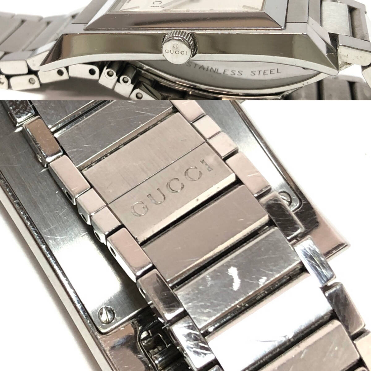 ▼GUCCI 111M シェリーライン メンズ 腕時計 デイト クォーツ QZ シルバー文字盤 スクエア シルバーカラー グッチ 箱付き 稼働品の画像9