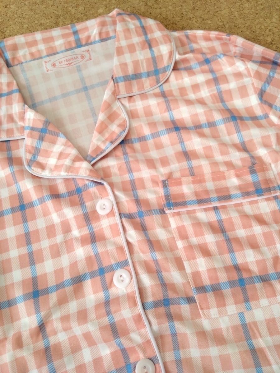 【フォロー割50円引き】ピンク パジャマ ルームウェア 上下セット 薄手 長袖 チェック柄 ガーリー 