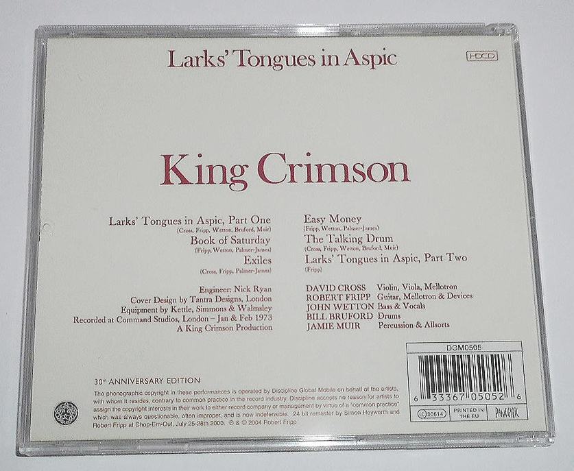 2005年★30周年記念EU盤◎24bitリマスターHDCD『Larks' Tongues In Aspic 太陽と戦慄 King Crimson』キング・クリムゾン 1972年作品_画像2