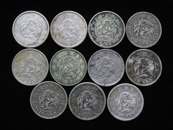 ** modern times money dragon 10 sen silver coin Meiji 18 year /29 year /30 year /38 year total 11 point **