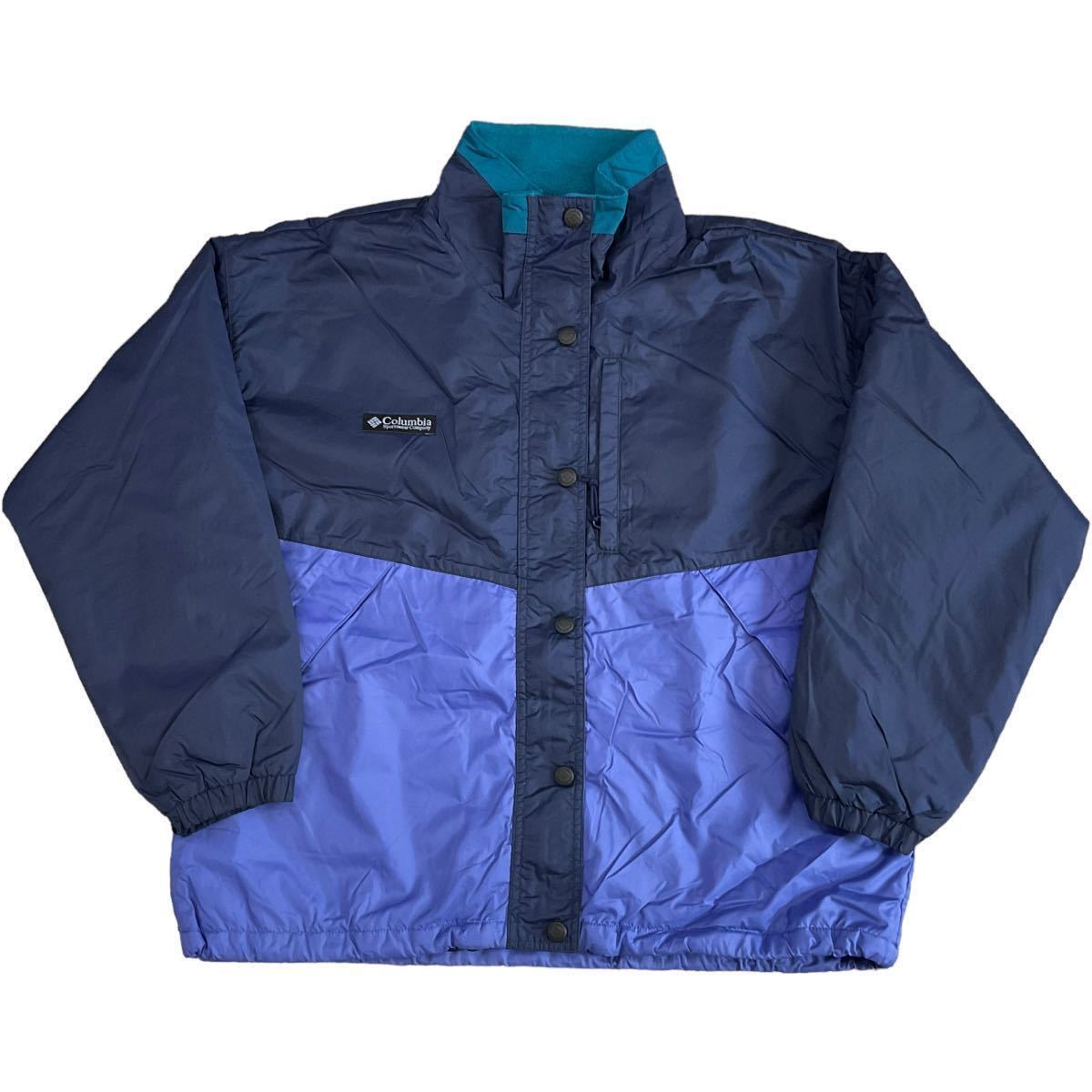 90s Columbia ナイロン ジャケット 内側フリース Women's L ネイビー フルジップ マウンテンパーカー コロンビア アウトドア ヴィンテージ