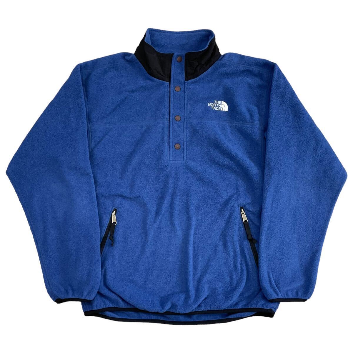 90s USA製 THE NORTH FACE プルオーバー フリース ジャケット L ブルー POLARTEC ハーフ スナップ ノースフェイス デナリ スナップT_画像1