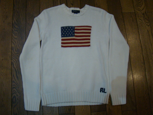 [宅送] 90s アメリカンフラッグ セーター コットン ラルフローレン ポロ ホワイト XLサイズ セーター 星条旗 RALPHLAUREN POLO セーター