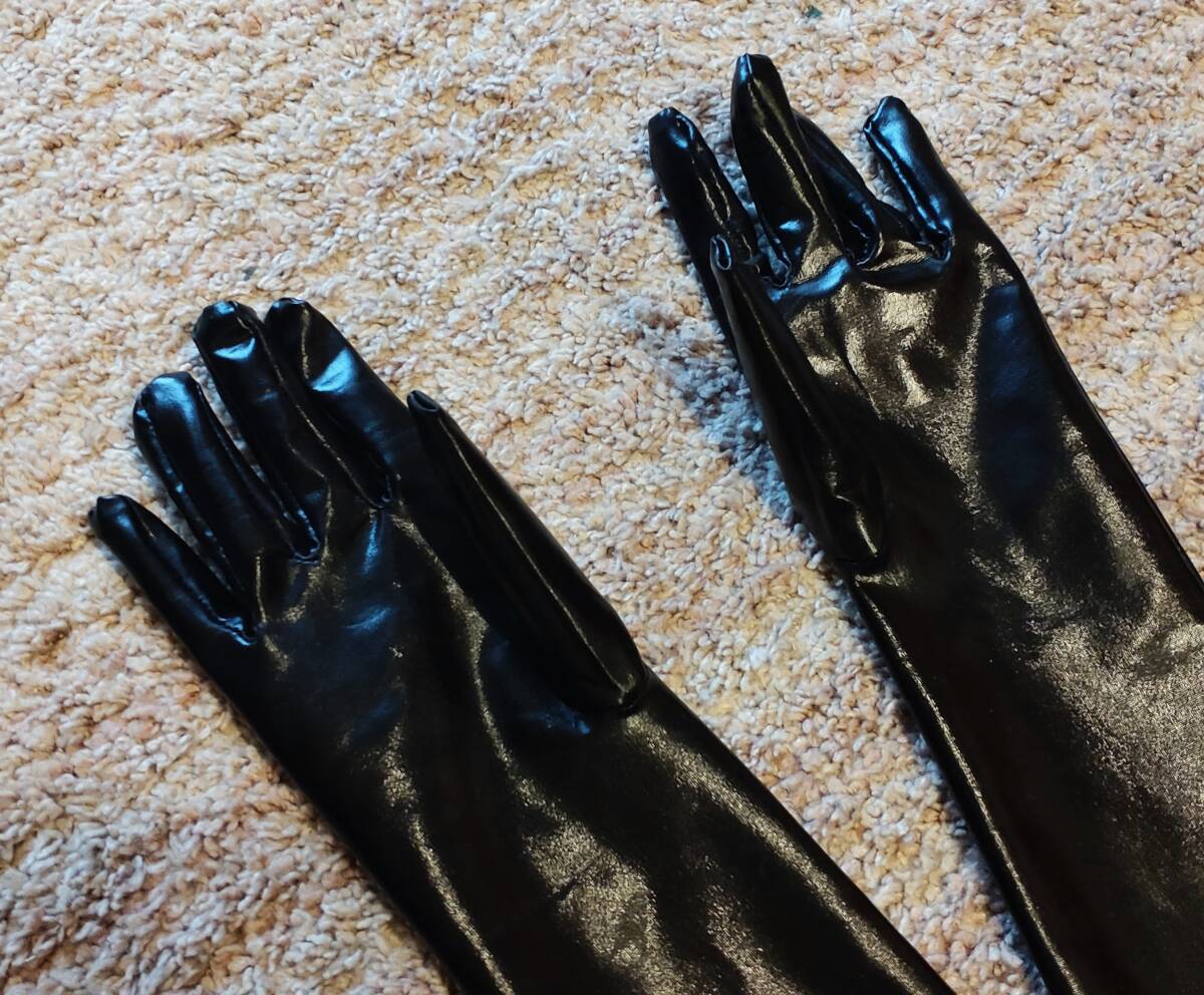 * long / stretch .* lustre pa tent leather. long glove (53cm) [ synthetic leather / cosplay / stage / costume /bo vintage ]