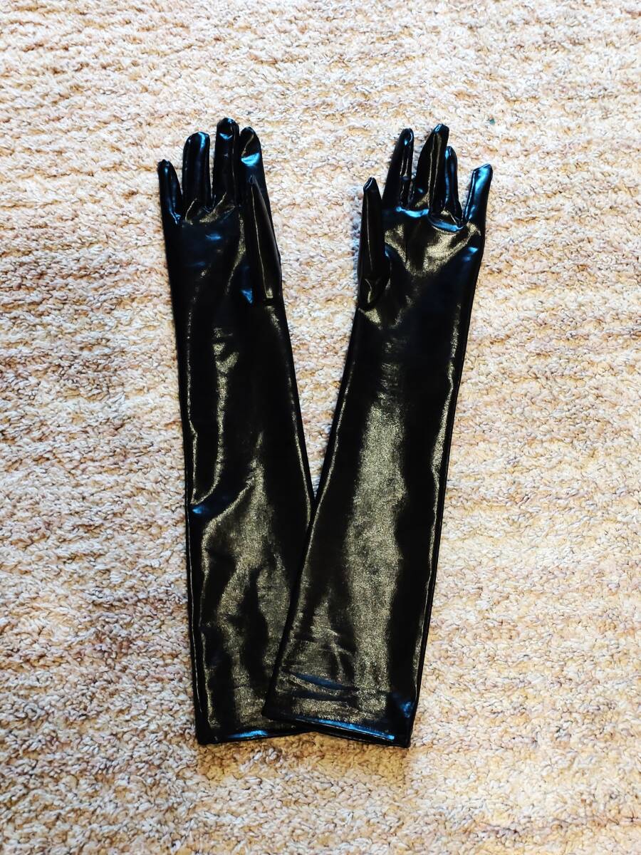 * long / stretch .* lustre pa tent leather. long glove (53cm) [ synthetic leather / cosplay / stage / costume /bo vintage ]