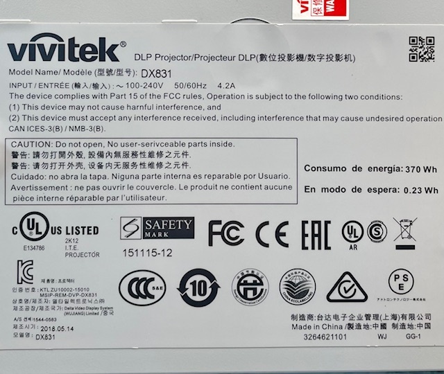 T3473 VIVItek/ヴィヴィテック DLPプロジェクター DX831 ランプ使用時間172/323 バッグ、リモコン付き_画像7