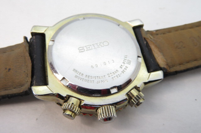 1円～【動作品】SEIKO セイコー パイロット 7T62-0EB0 クロノグラフ カレンダー メンズ 腕時計 ブラック文字盤　レザーベルト　3-2-1　_画像5