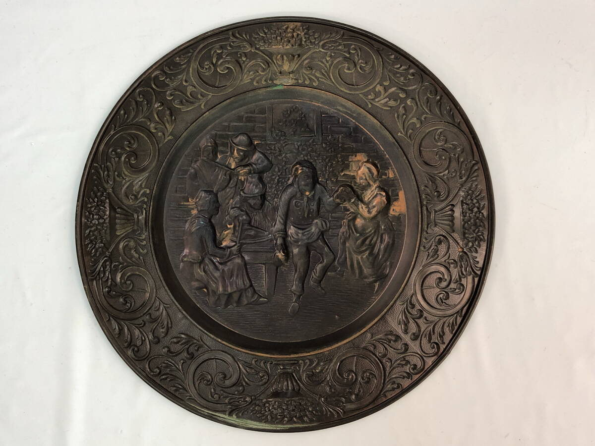EA147)ヴィンテージ 銅製 壁掛けプレート 直径43cm 装飾品 飾り皿 コッパー ヨーロッパ 輸入品_画像4