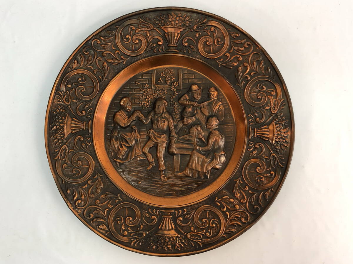 EA147)ヴィンテージ 銅製 壁掛けプレート 直径43cm 装飾品 飾り皿 コッパー ヨーロッパ 輸入品の画像1