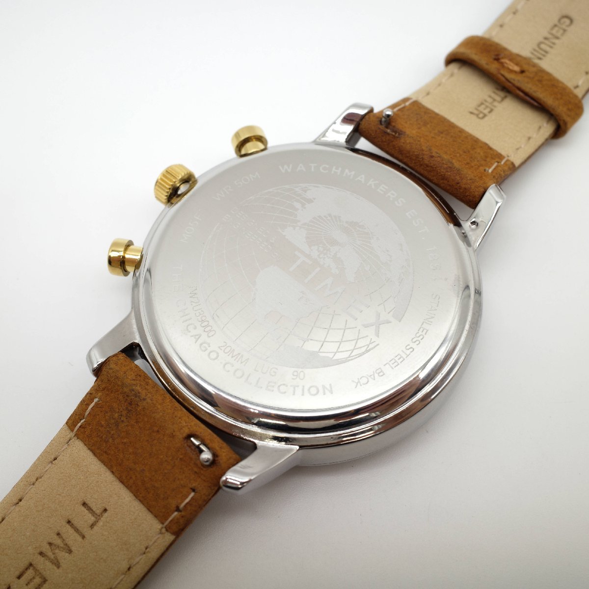 2373〇/【電池切れ】TIMEX 腕時計 City Collection TW2U39000 クロノグラフ 真鍮ケース レザーベルト 5気圧防水 メンズ ブラウン【0122】_画像5
