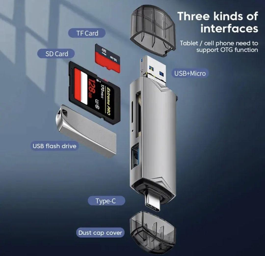 6 in 1 多機能USB3.0 カードリーダー(ブラック)