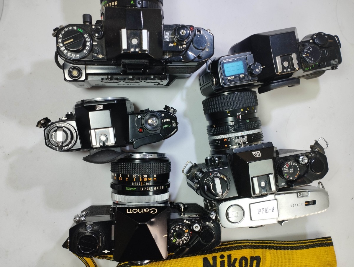 【リサイクル】 Canon F-1 A-1 OLYMPUS PEN-F NIKON EM CONTAX 167MT NIKOMAT まとめてフィルムカメラジャンク品 1円スタート売り切りleica_画像5