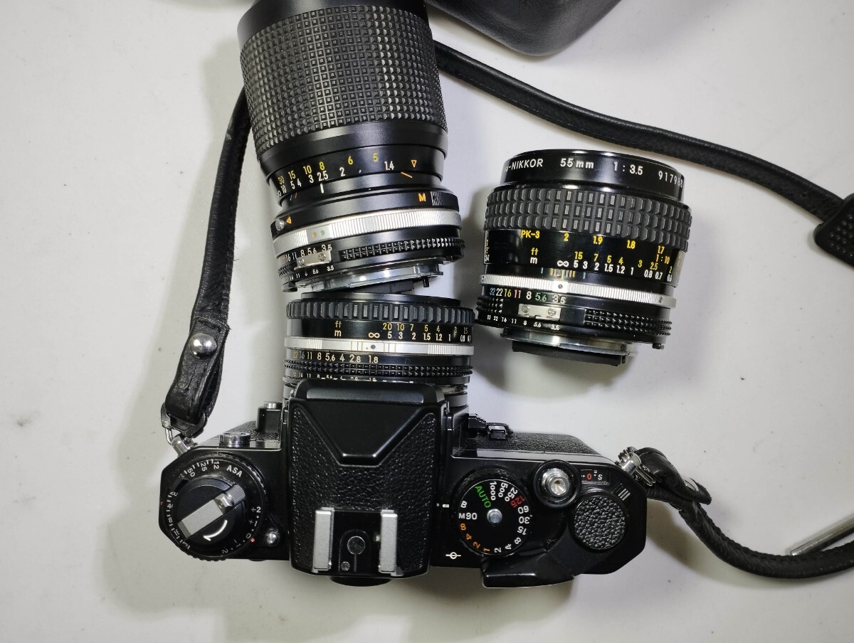 【リサイクル】 Nikon FE＋NIKKOR 50mm 1.8 Micro NIKKOR 55mm ZOOM NIKKOR 35-105mm フィルムカメラジャンク品 レンズ付き 1円スタート_画像3
