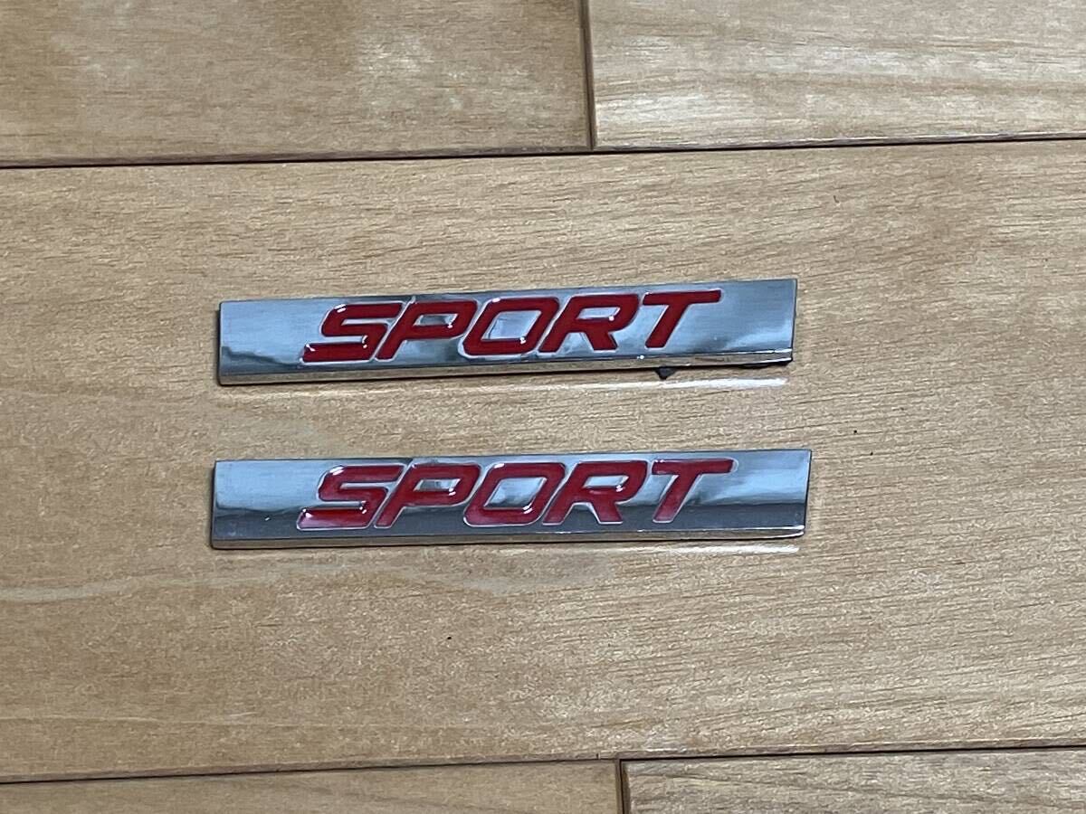 SPORT プレート エンブレム ステッカー メッキ赤文字 75mm x 10mm_画像1