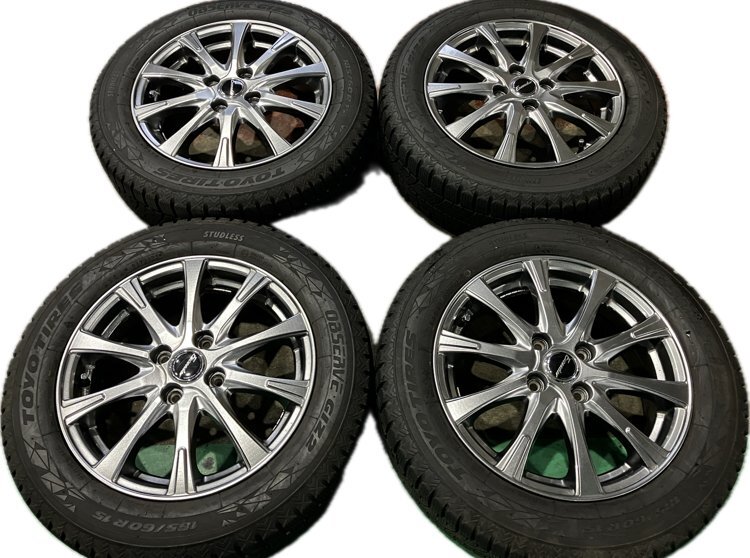 ★TOYO 冬 2022年製!! 社外 HOT STUFF Exceeder 15インチ アルミ ホイール　4本　15×5.5J ＋50 PCD100 4穴 ハブ径67　185/60R15★_画像1