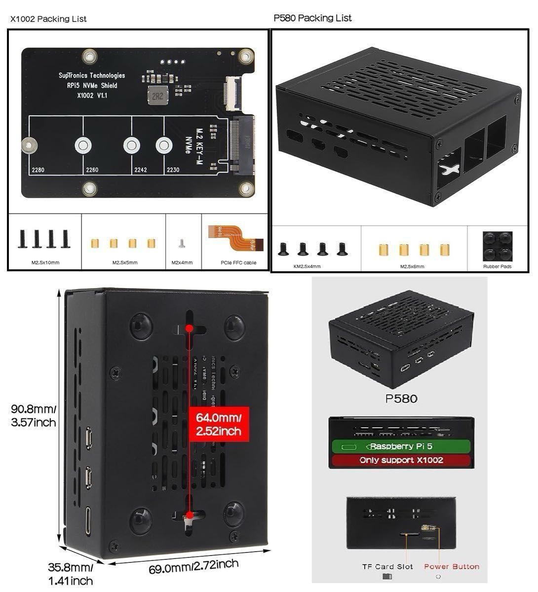 Raspberry Pi 5専用 NVMe M.2 SSD 拡張ボード＆専用ケース Geekworm X1002 P580