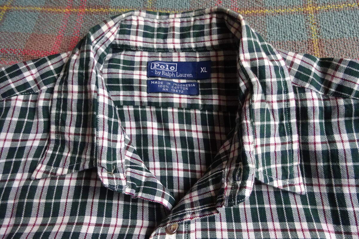 POLOラルフローレン グリーンチェック 両ポケット WORKシャツ BOY'S XL MEN'S S～M 90年代後半未使用品 POLO SPORT 501XX パタゴニアの画像3