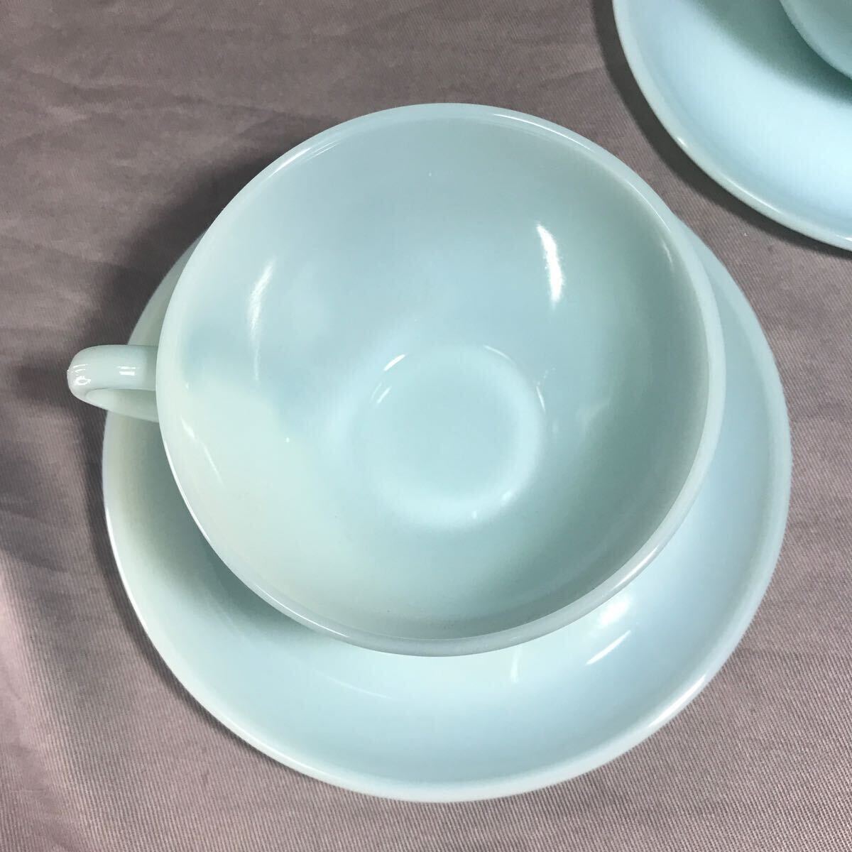  Fire King turquoise blue cup & saucer 2 customer set 