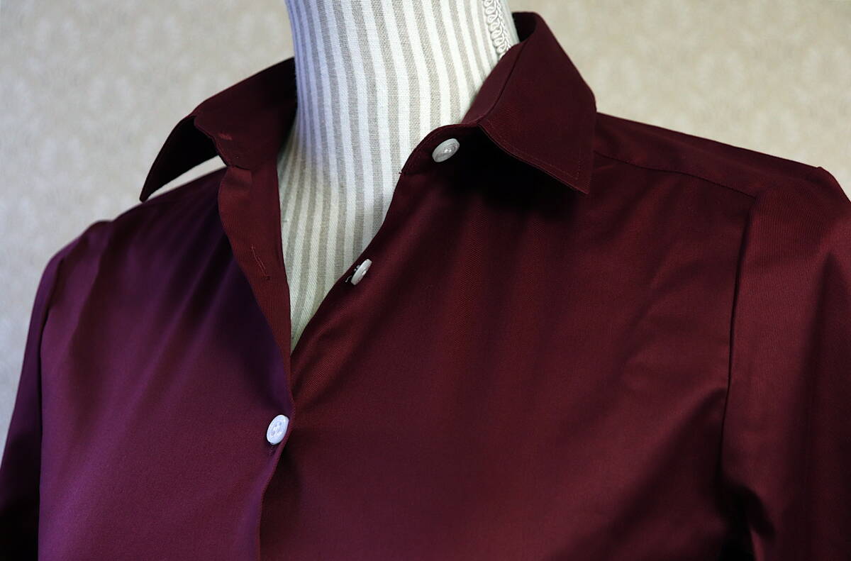 [ с биркой не использовался ]S[ стоимость доставки 185 иен ] Nara Camicie длинный рукав блуза маленький бобы цвет бордо рубашка новый товар прекрасный товар [ клик post ]