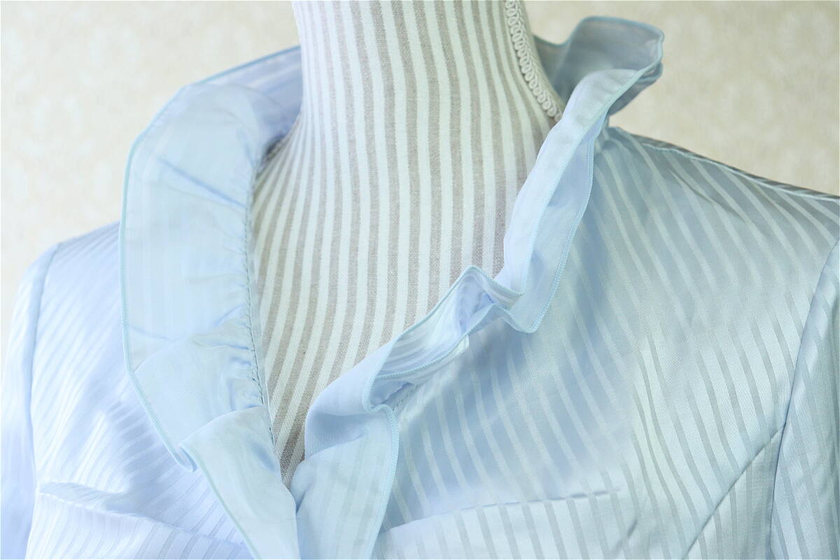 [ tag attaching unused ]L[ postage 185 jpy ] Nara Camicie polyester light blue stripe long sleeve frill collar blouse new goods beautiful goods [ click post ]