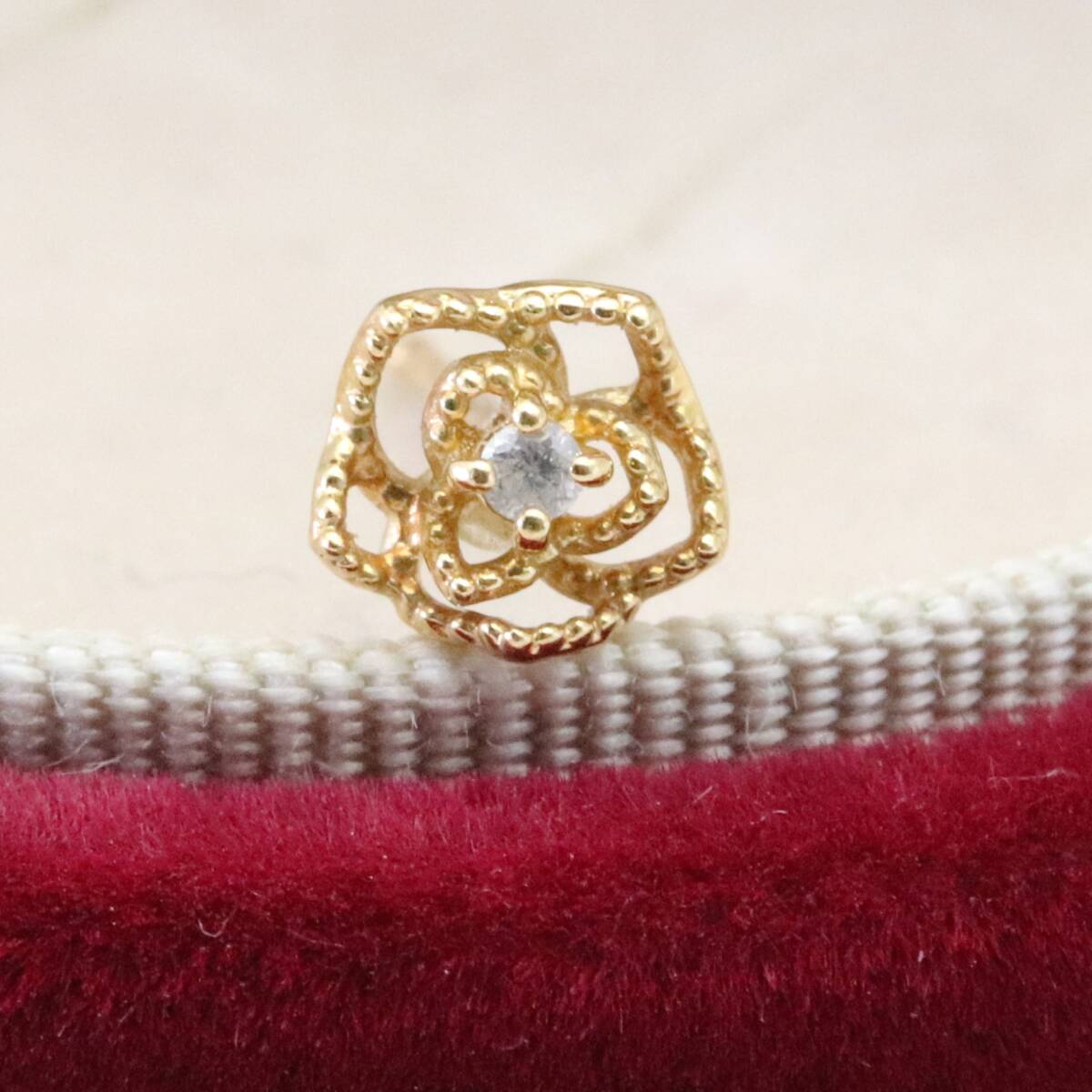 * Agete * earrings K18 diamond rose flower single agete ( tube 11_252)