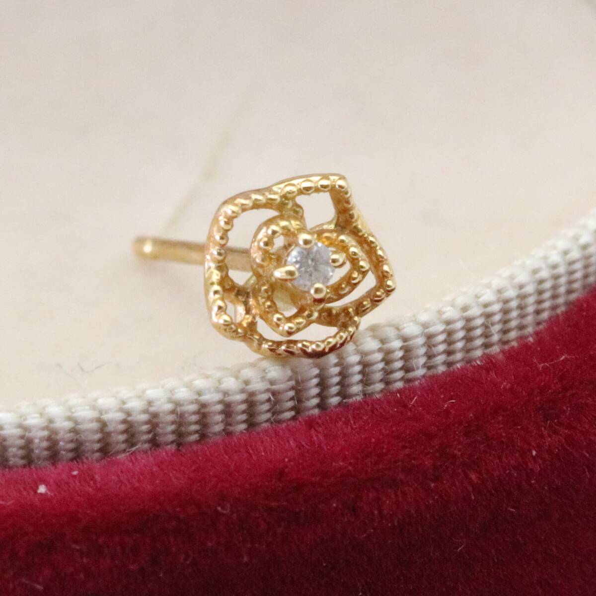 * Agete * earrings K18 diamond rose flower single agete ( tube 11_252)