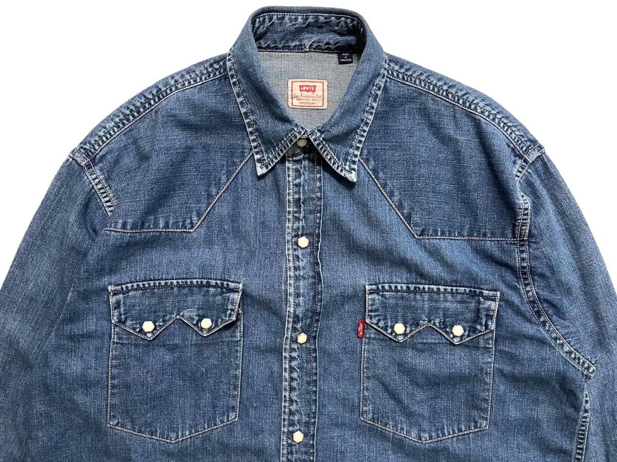 リーバイス Levi's 90s ヴィンテージ パールスナップボタン デニム ウエスタンシャツ メンズ Mサイズ インディゴ_画像4