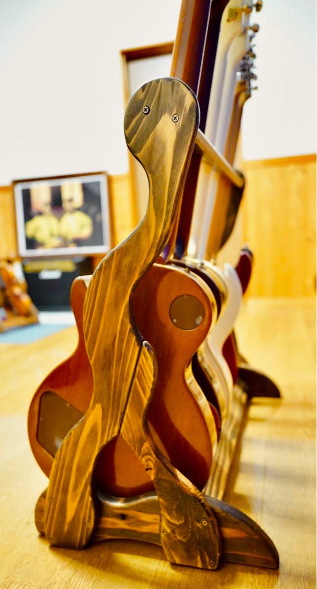 【24時間以内に発送】手作り木工　木製ギタースタンド （オイル仕上げ） ６本掛け