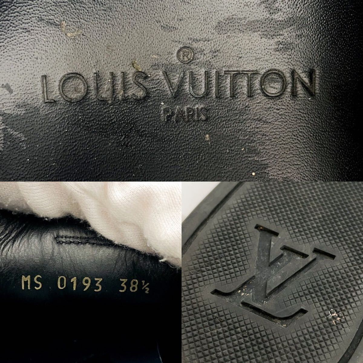 美品 ルイヴィトン LOUIS VUITTON パンチーライン スニーカー ブラック 黒 レザー スエード LVロゴ 靴 モノグラム 38 1/2 25.5cmの画像10