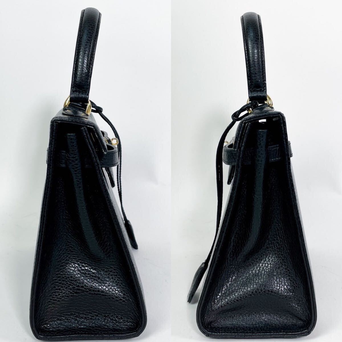 1 иен [ подавляющий ощущение роскоши ] ручная сумочка чёрный чёрная кожа Gold металлические принадлежности верх руль 