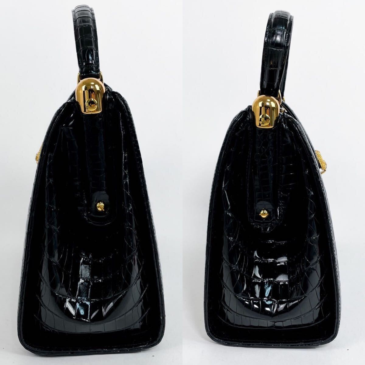  Shinjuku магазин shinjukuya сияющий черный koкнига@wani кожа крокодил кожа ручная сумочка ручная сумка * сумка черный чёрный Gold металлические принадлежности 