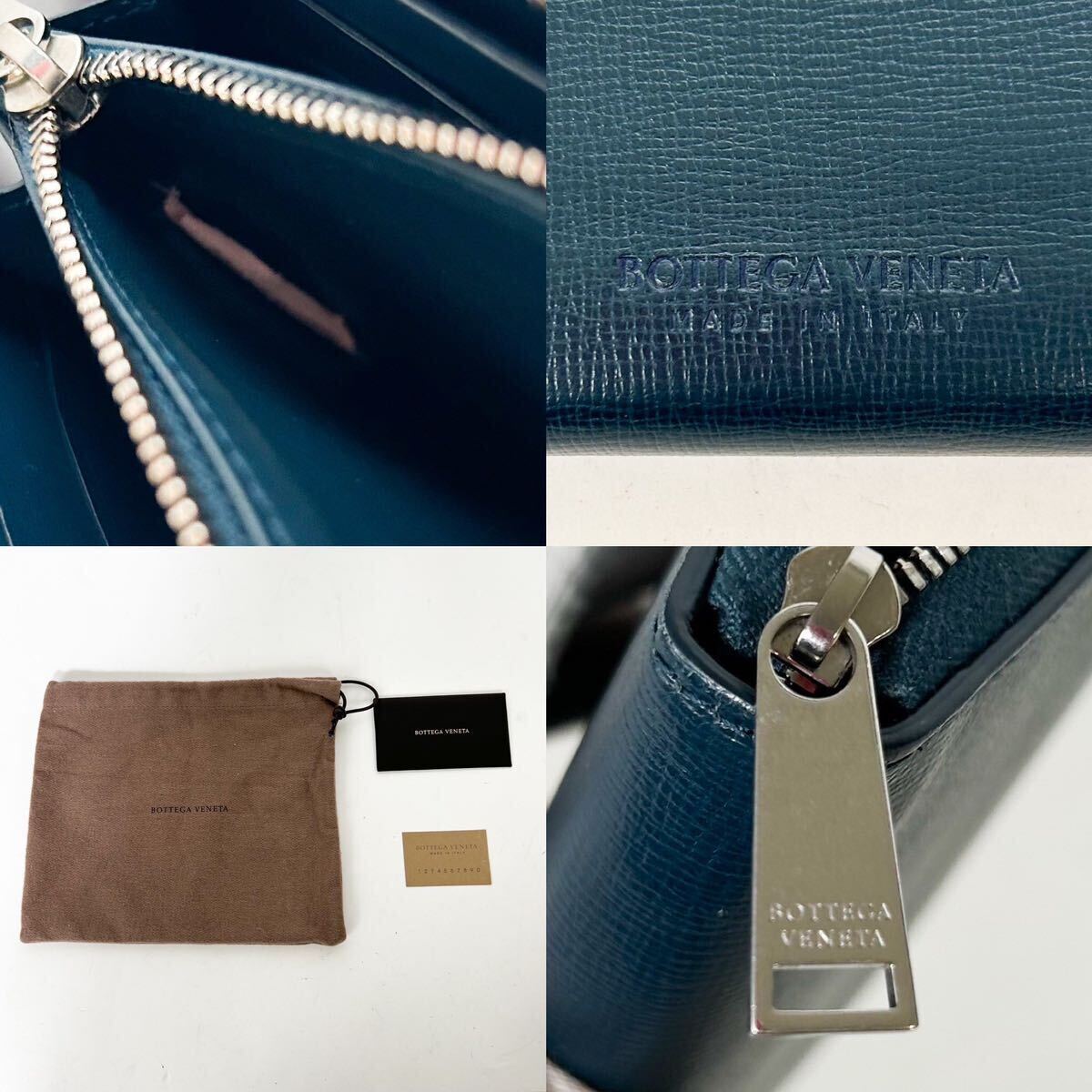 1円【極美品】BOTTEGA VENETA ボッテガヴェネタ 長財布 ラウンドファスナー ネイビー レザー メンズの画像9