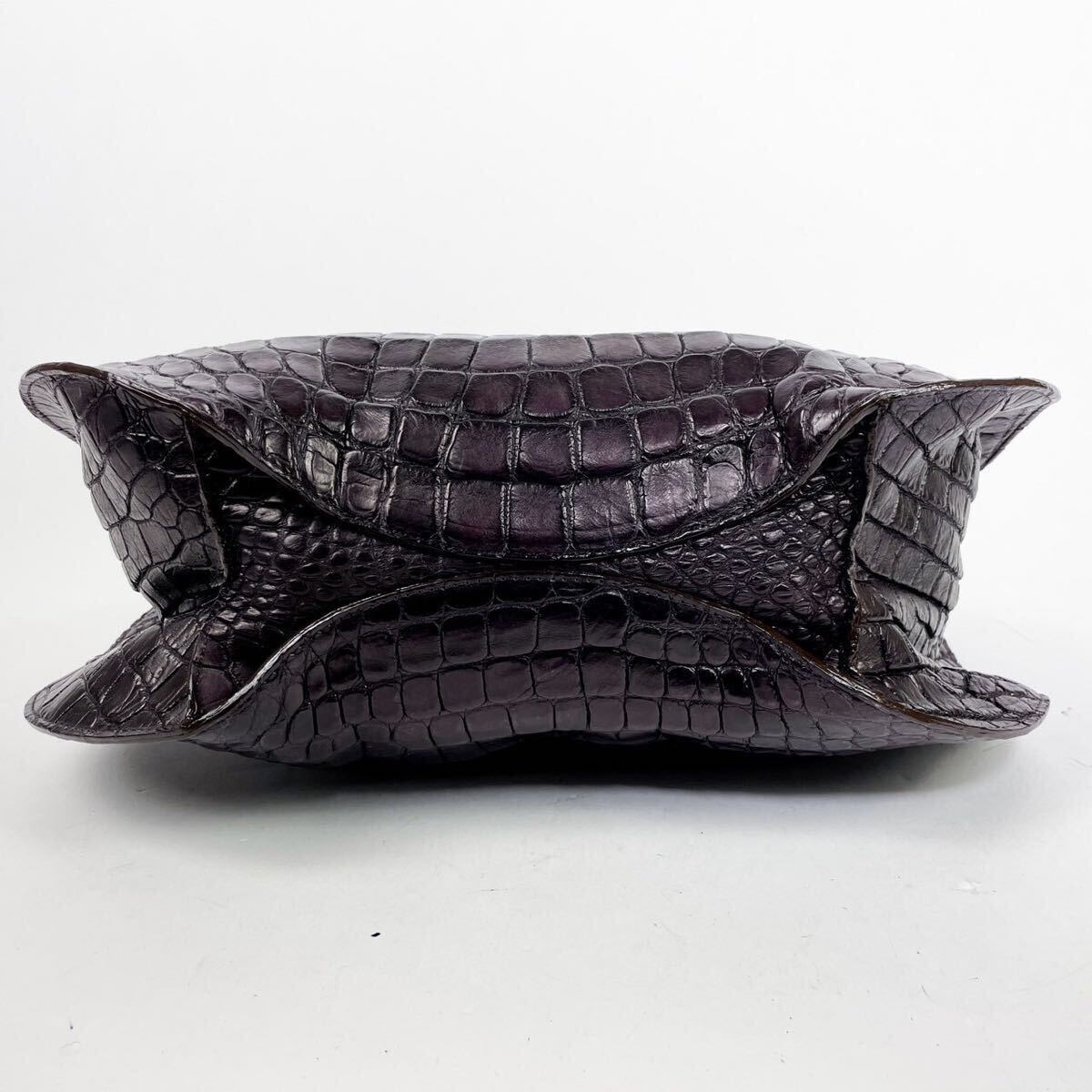 １円 クロコダイル JRA ワンショルダー ハンドバッグ genuine crocodile エキゾチックレザー ワニ革 紫 黒の画像5