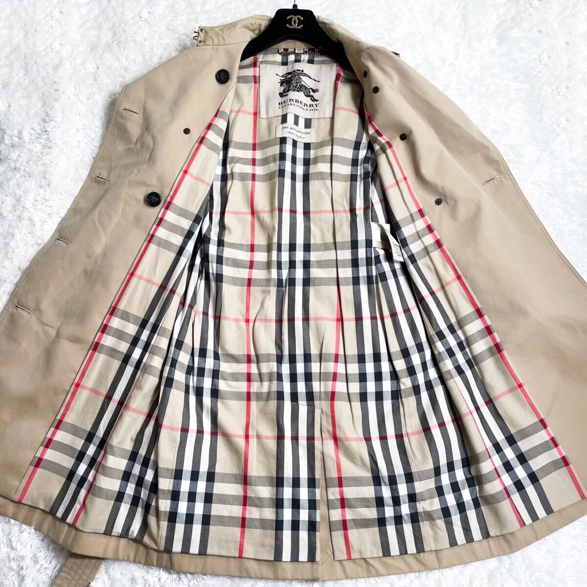 極美品現行 BURBERRY バーバリー トレンチコート ケンジントン KENSINGTON ハニーベージュ ノバチェック メガチェック ロング 38の画像6