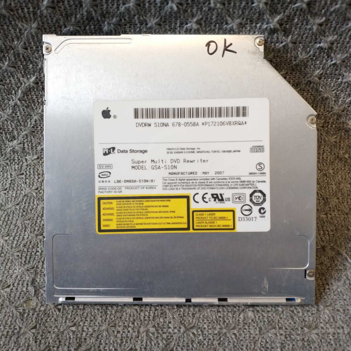 即日発 速達可 ★ MacBook Pro DVDスーパーマルチドライブ 日立 H・L S10NA GSA-S10N 9.5mm ATAPI (IDE) スロットイン ★動作確認済 D702の画像1