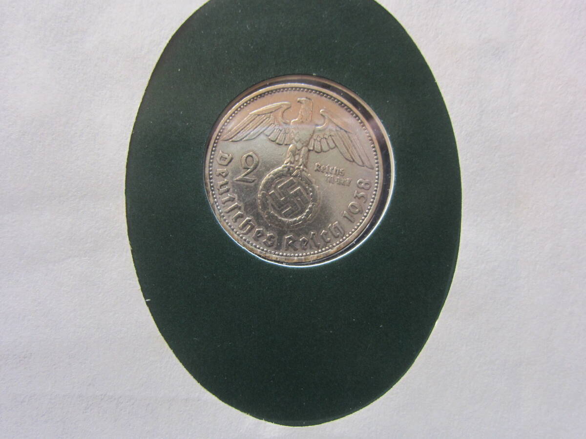 ドイツ1938年の古銭　2ライヒスマルク硬貨（銀？詳細不明）　ヒンデンブルグ肖像と国章鍵十字付鷲　サイズ・径24.0ｍｍ_画像5