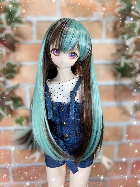 ●ドールウィッグ*ロングヘアー*チョコミント*9～9.5インチ（MDD DD SD SmartDollなど）●doll wig*dollwig●_画像2