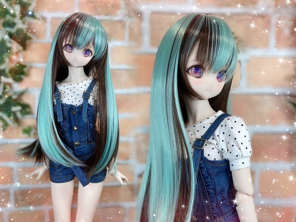 ●ドールウィッグ*ロングヘアー*チョコミント*9～9.5インチ（MDD DD SD SmartDollなど）●doll wig*dollwig●_画像1