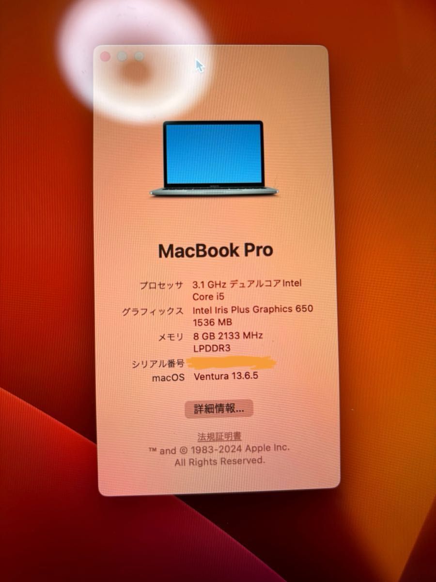 MacBook Pro (13-inch,2017, Four Thunderbolt 3Ports)タッチバー付きバッテリー正常