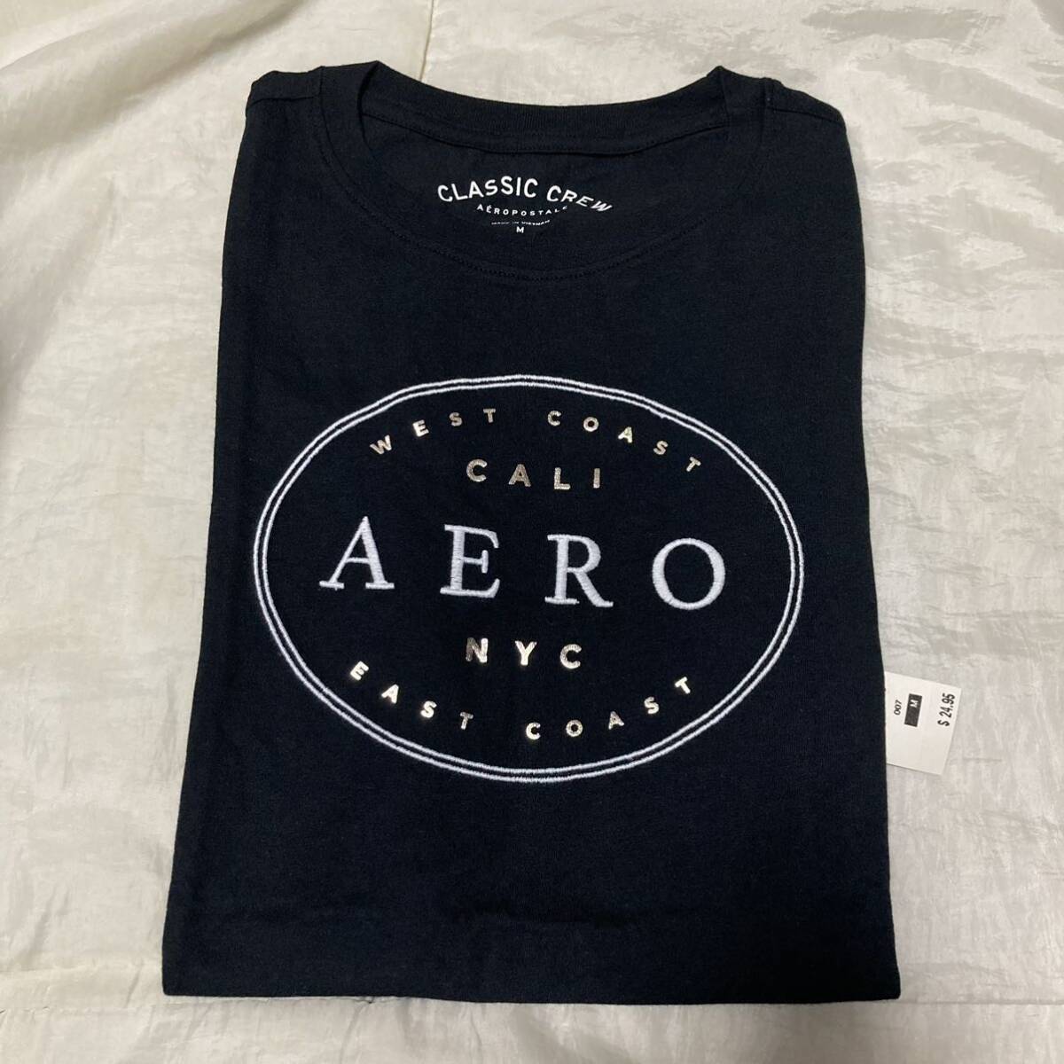 新品タグ付き☆AEROPOSTALE ロゴ半袖Tシャツ M 黒 ブラック エアロポステール